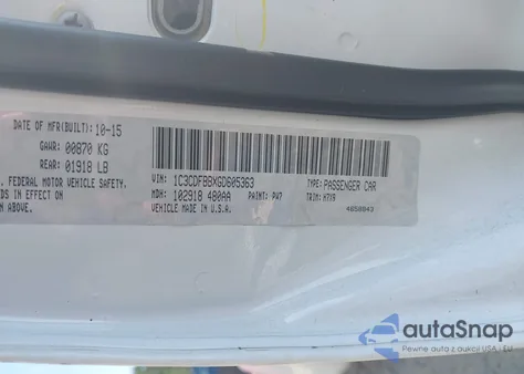 2016 Dodge Dart Sxt из США, поврежденный, VIN 1C3CDFBBXGD605363